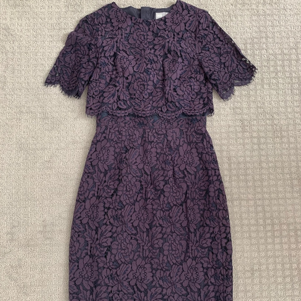 ASOS Lace Crop Top Midi Pencil Dress - Navy/UK 6